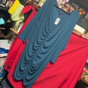 #378 size 3 torrid NWT long sleeve vneck jersey ruched dress Teal color